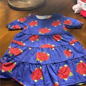 Floral Blue Dress with Red Roses